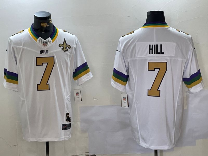 Men New Orleans Saints #7 Hill White Three generations 2024 Nike Vapor Limited NFL Jersey style 4->new orleans saints->NFL Jersey
